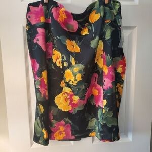 NY Collection Womens Pencil Skirt Black Pink Floral Stretch Size 22